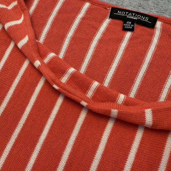 Notations Sweater Women's 2X Pink Orange Striped Knit Bat Wing Sleeve Stretch - Picture 6 of 10